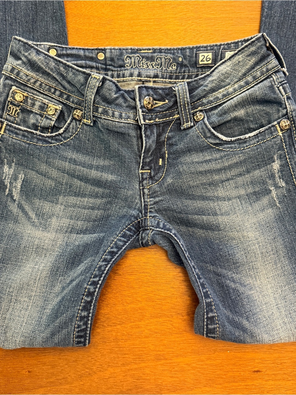 Miss Me Jeans -Size 26 -Embellished Angel Wings Rhinestone Crystal Bootcut 32”